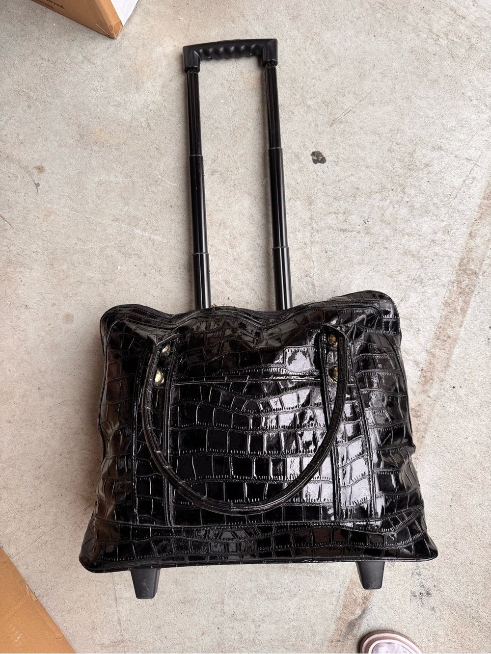 Murval Black Croc-Embossed Rolling Weekender